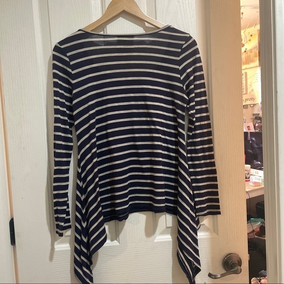 ANTHROPOLOGIE Iris & Navy Striped Tee Long sleeve Blue & tan size medium - Picture 4 of 6